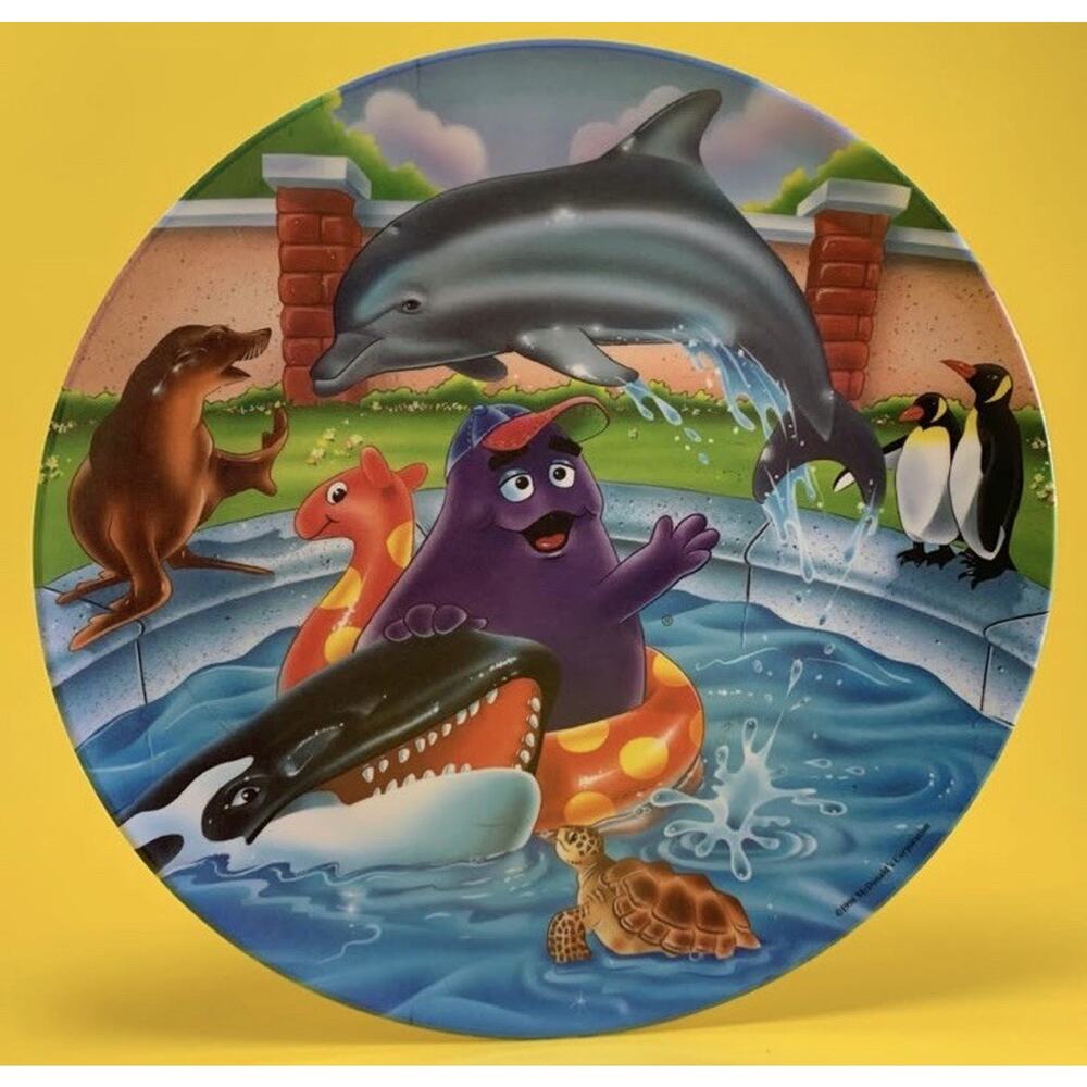VINTAGE 90’s McDonald’s GRIMACE AT ZOO WHALE DOLPHIN COLLECTORS PLATE McDonalds
